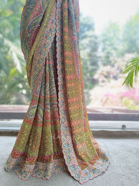 Aamira Multicolor Printed Saree with Sequin Embroidery