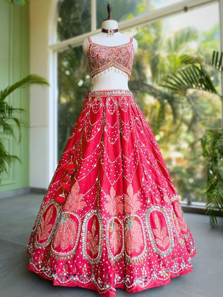 Image of Aurora Bloom Magenta Lehenga with Sequin, Mirror, Pearl and Cut Dana Work