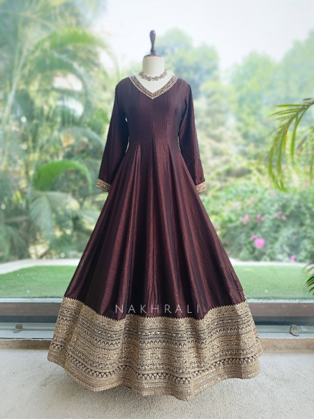 Nikhar  Royale Deep Brown Anarkali Suit Set