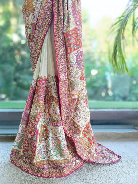 Pichwai Concept Vibrant Yellow Satin Saree