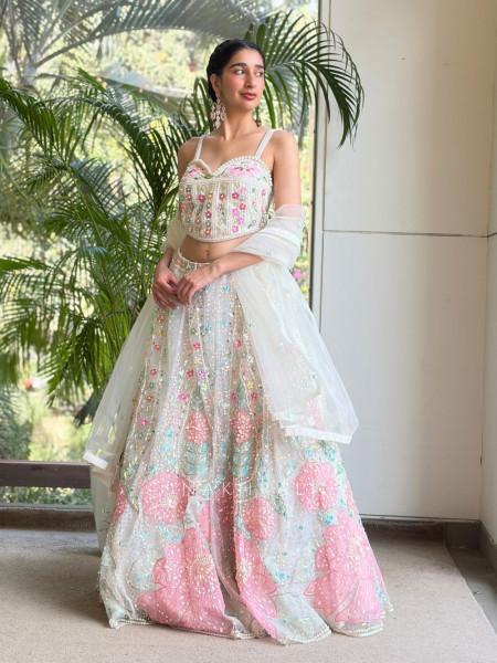 Evara White Sequin & Bead Embellished Lehenga Set