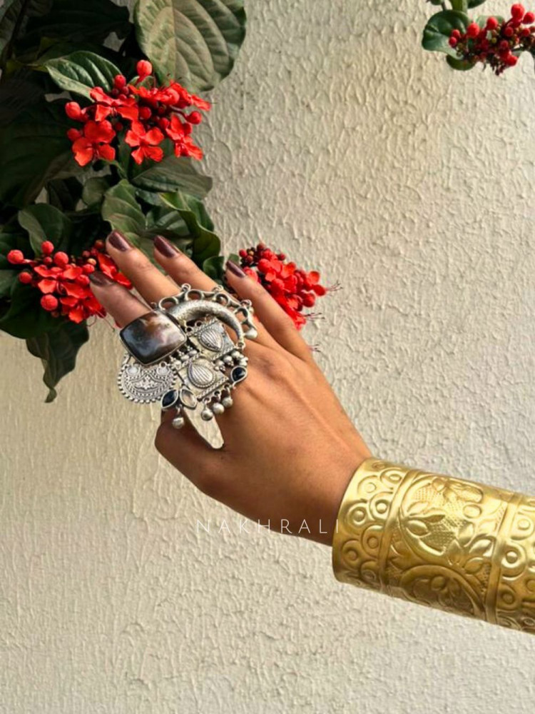 Image of Heritage Carved Oxidised Statement Ring