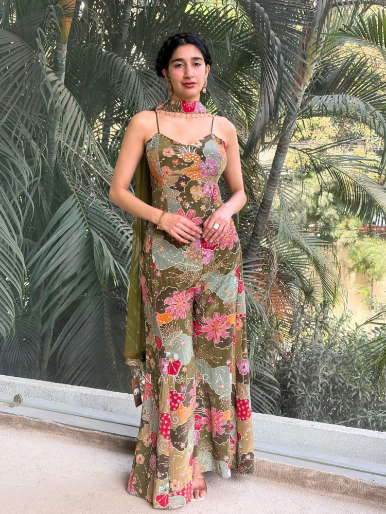 Image of Zairyn Green Indo-Western Set with Zari and Sequin Work