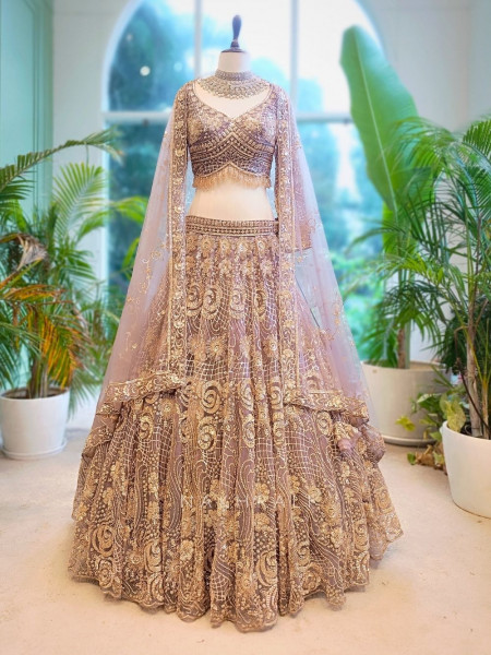 Twilight Bloom Lavender Embroidered Bridal Lehenga