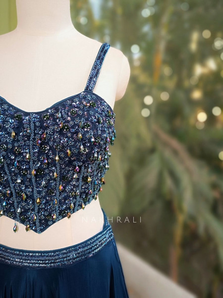 Meadow Navy Blue Lehenga Set with Beads and Sequin Work