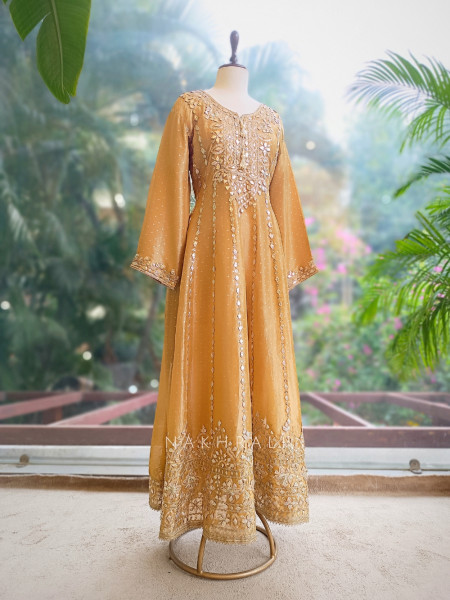 Kyra Cream Anarkali Suit Set with Gota Patti Work