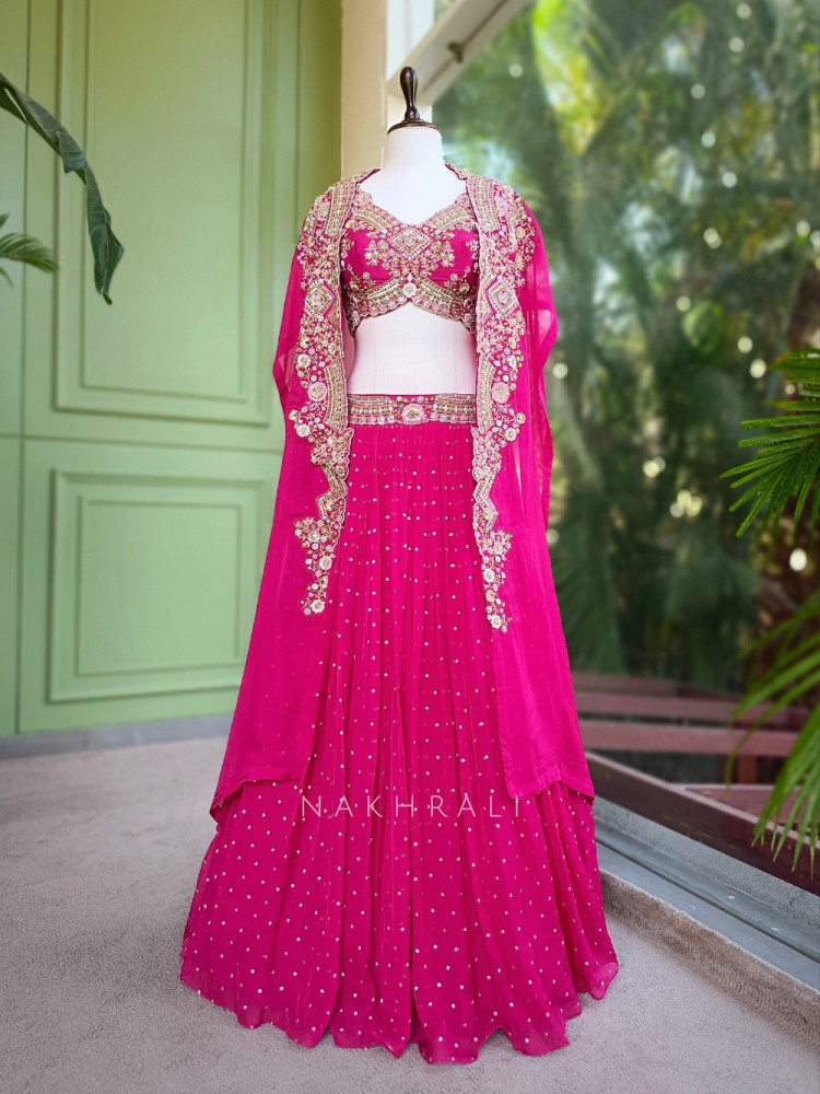Image of Aarika Magenta Indo Western Lehenga with Heavy Sequin and Bead Embroidery