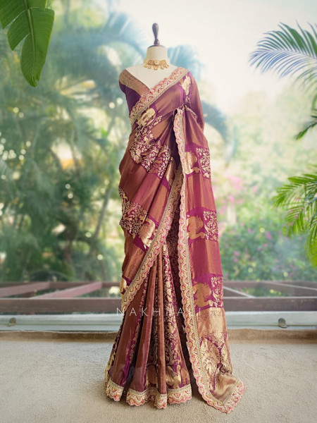 Ruhika Wine Saree with Zari Weaving