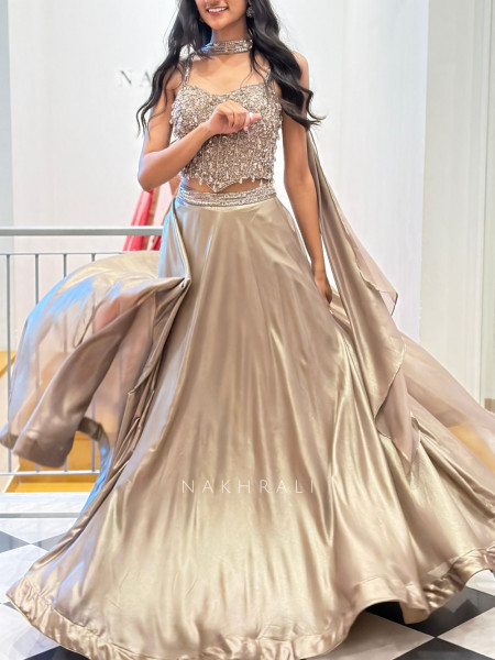 Lunar Glow Beige Corset Lehenga with Cut Dana and Bead Work