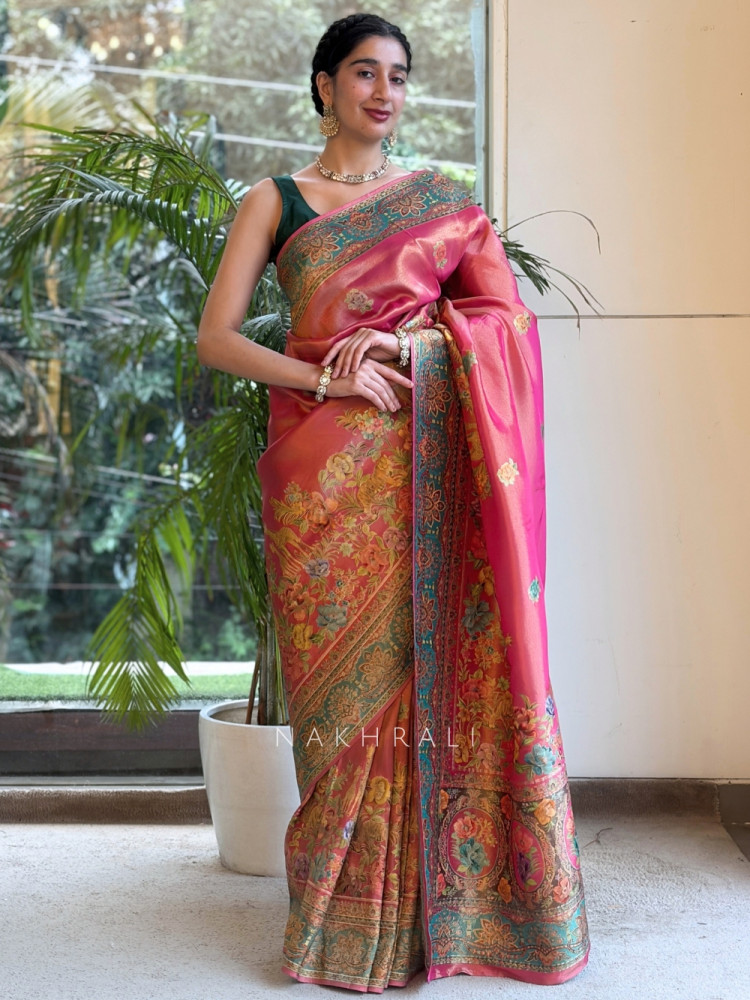 Image of Mayurakshi Gajari Katan Silk Blend Saree with Running Blouse Piece
