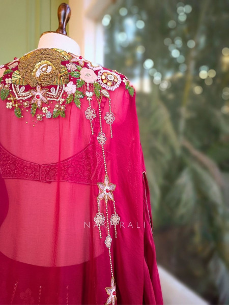 Riva Maroon Indowestern Lehenga Set with Embroidered Cape