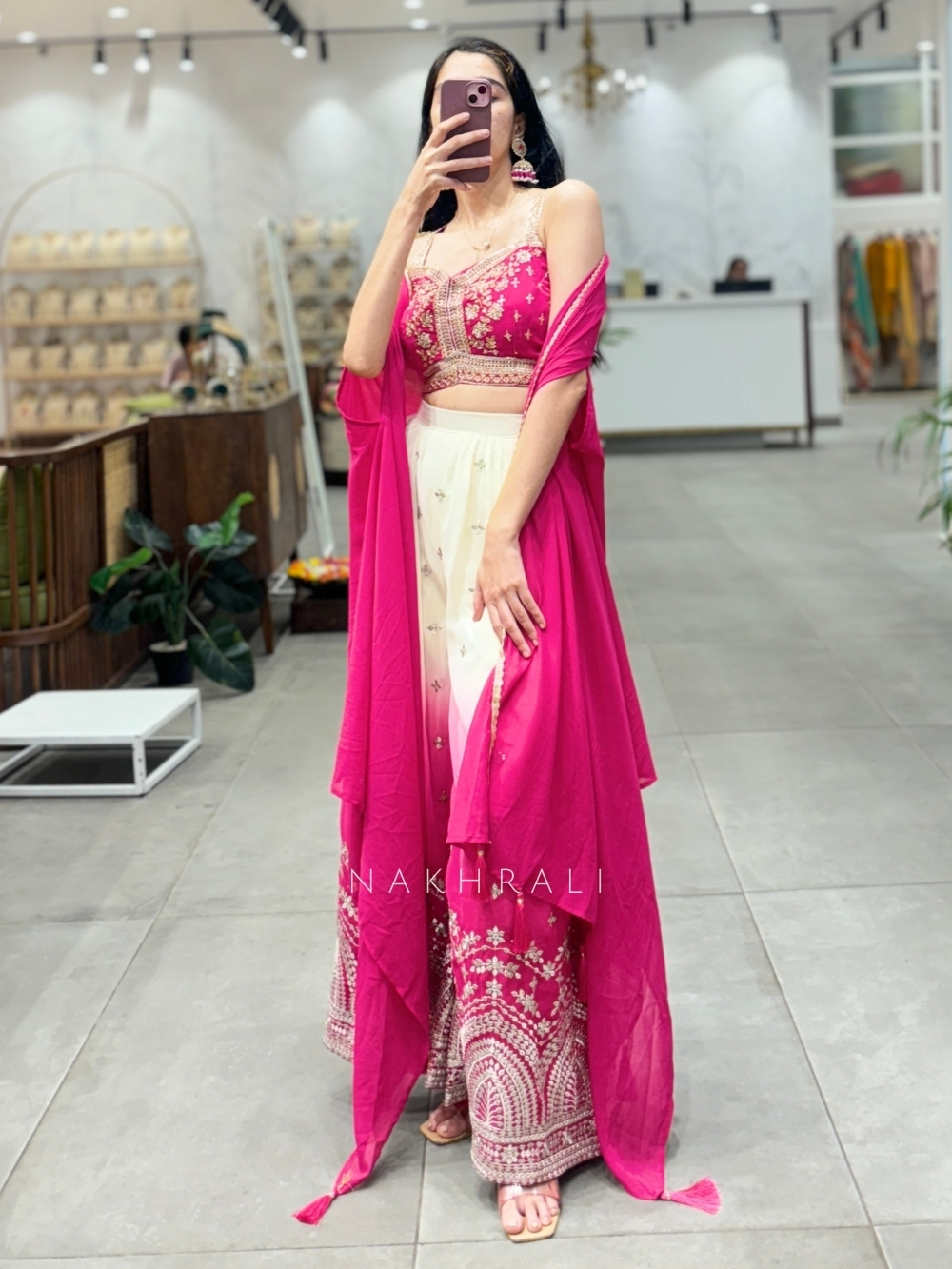 Palazzo Set With Long Crop Top Plazo And Jacket Kurta Top And