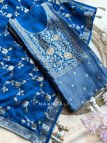 Koshika Blue Banarasi Woven Silk Dress Material