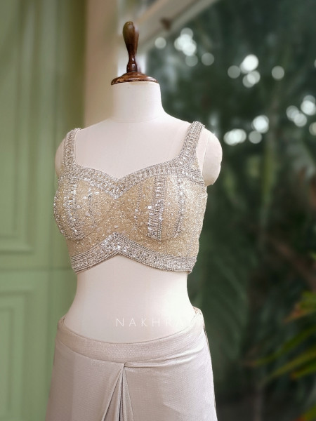 Pearl Dust Cream Drape Saree with Sequin Work