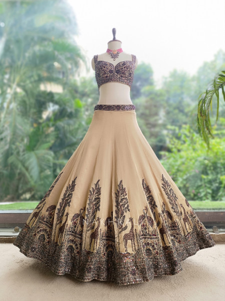 Nirvika Cream Chanderi Raw Silk Lehenga Set