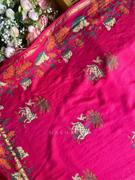 Katha Magenta Printed Dress Material Set