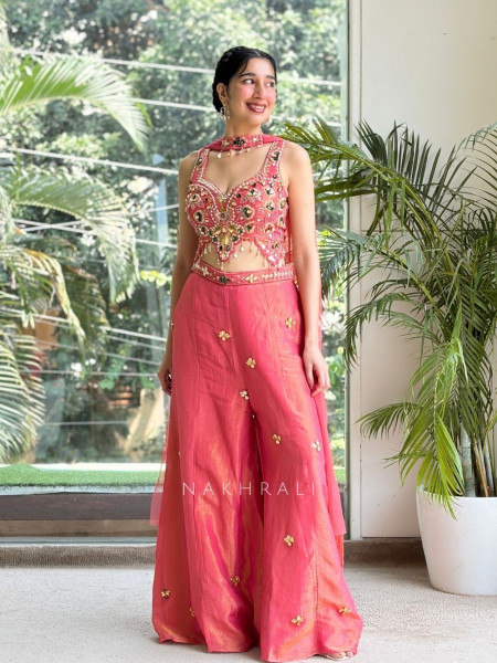 Pallavika Gajari Raw Silk Indo-Western Plazo Set