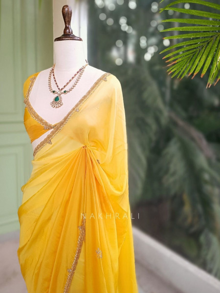Zyvera Yellow Saree with Cut Dana Edge Work
