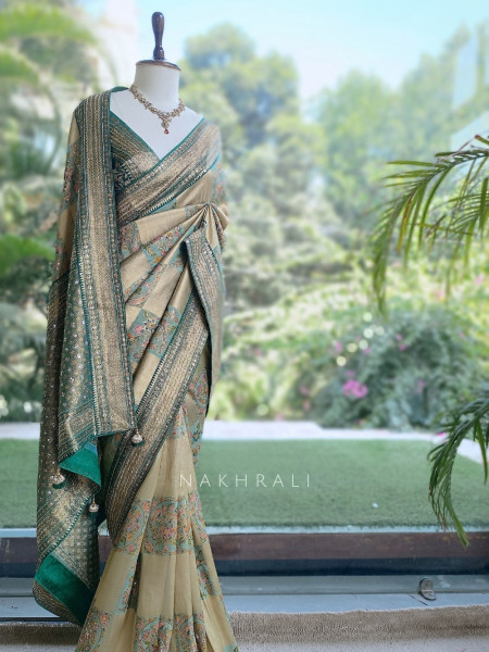 Dastaan-e-Ketan Green Tissue Banarasi Silk Saree