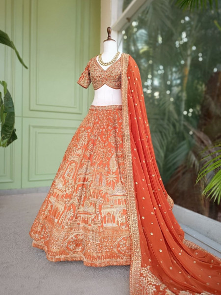 Levira Orange Zari Sequin Lehenga Set