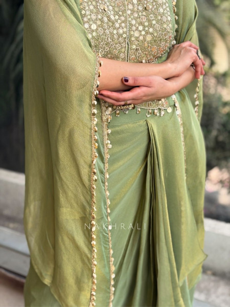 Verdant Glow Green Mirror Cape Set