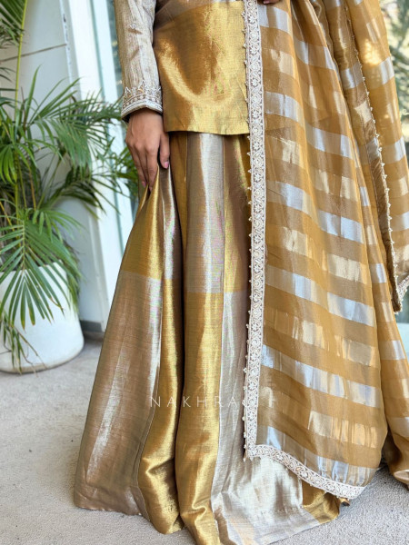 Kanak Golden Kurta Skirt Set with Embroidered Detailing