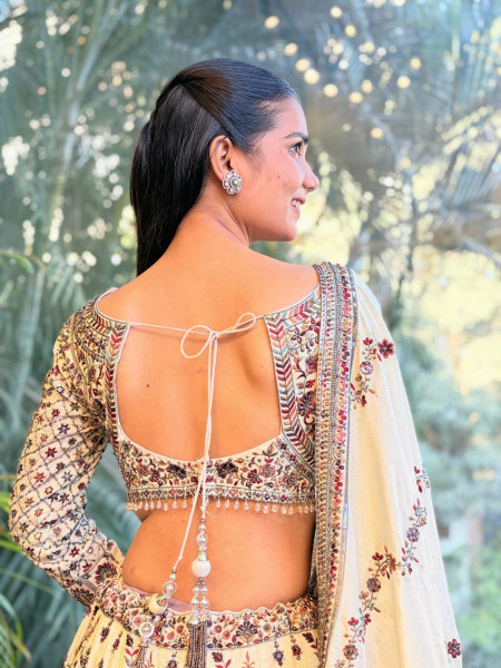 Saumya Cream Embroidered Lehenga with Sequin and Cut Dana Work