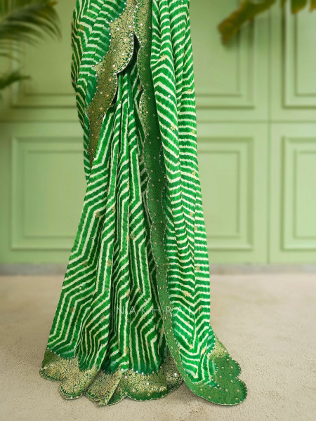 Prathmika Green Pure Georgette Saree  Leheriya Gota Patti Work