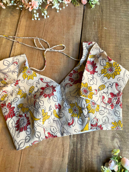 Chandani White Cotton Printed Blouse