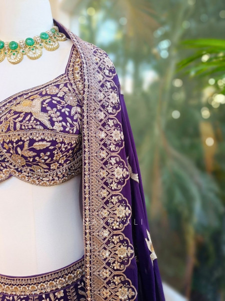 Zareen Purple Thread and Sequin Embroidered Lehenga Set