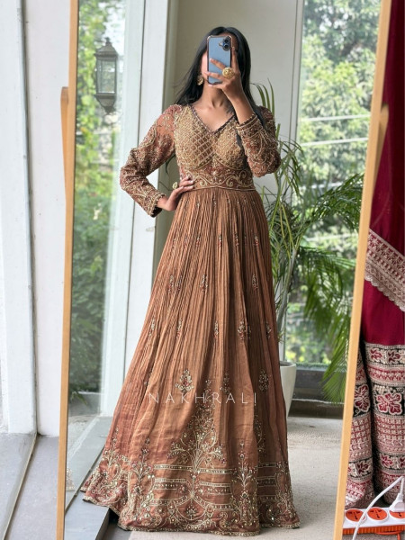 Zeenat Brown Anarkali Suit Set