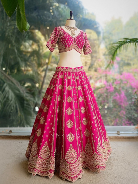 Eshika Magenta Bridal Lehenga Set with All Over Embroidery