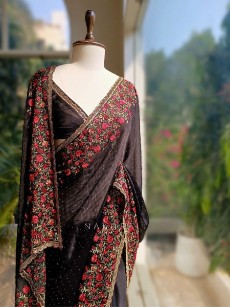Shabnam Black Georgette Saree with Embroidered Border