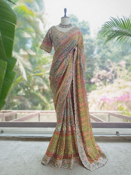 Aamira Multicolor Printed Saree with Sequin Embroidery