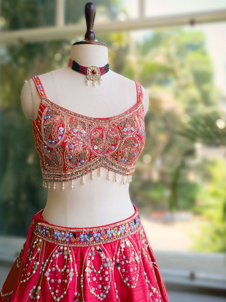 Aurora Bloom Magenta Lehenga with Sequin, Mirror, Pearl and Cut Dana Work