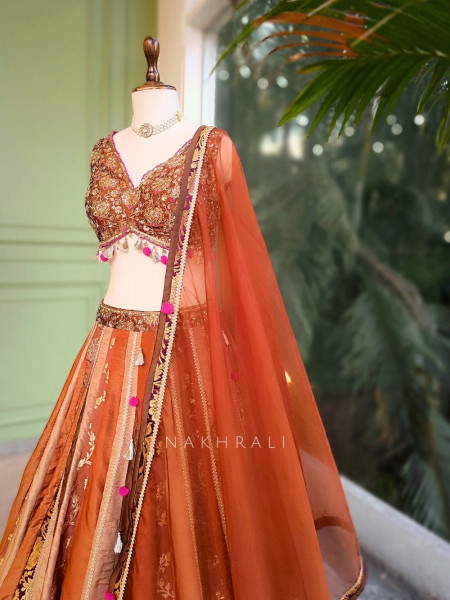 Zyrena Brown Lehenga Set with Zari and Sequin Work
