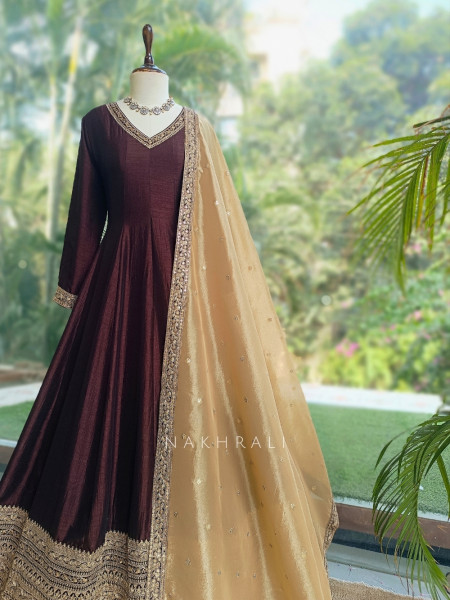 Nikhar  Royale Deep Brown Anarkali Suit Set