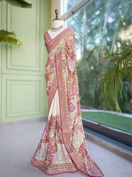 Pichwai Concept Vibrant Yellow Satin Saree