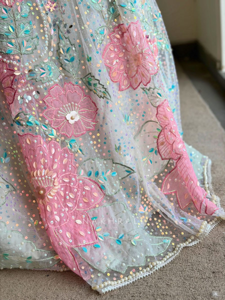 Evara White Sequin & Bead Embellished Lehenga Set