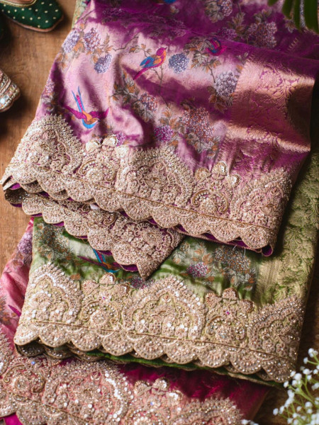 Song of Meadows Green Saree with Zari and Stone Embroidery