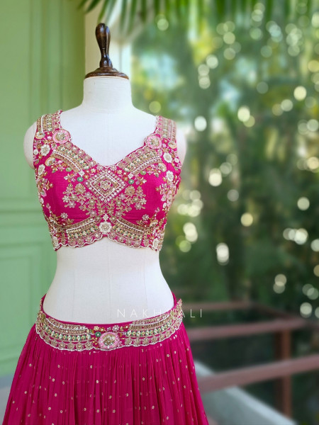 Aarika Magenta Indo Western Lehenga with Heavy Sequin and Bead Embroidery