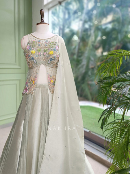 Clover Whisper Pista Green Silk & Net Indo-Western Lehenga