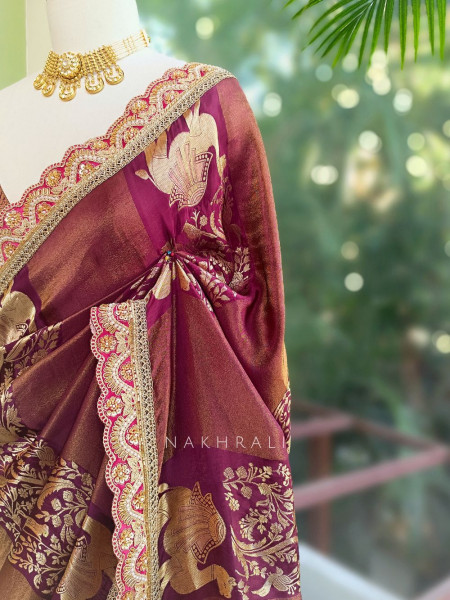 Ruhika Wine Saree with Zari Weaving