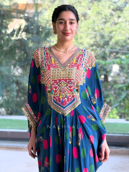 Boho-Chic Polka Kaftan Dhoti Set