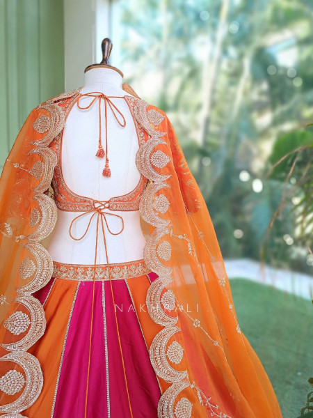 Nishika Rani Pink & Orange Silk Satin Lehenga