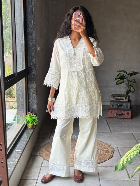 Mirelle Cream Co-ord Set with Lace Embroidery