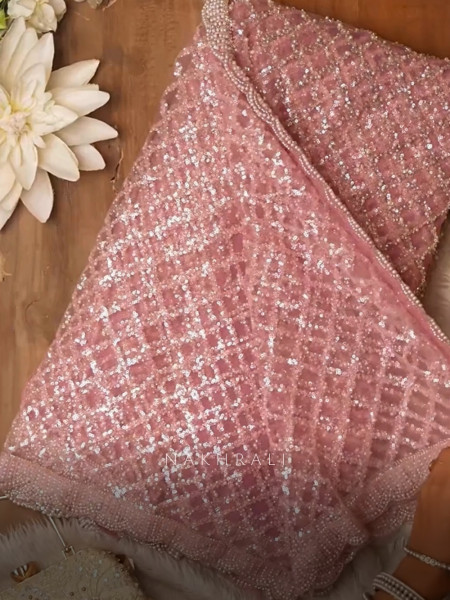 Chandani Moonlight Pink Net Saree with Running blouse