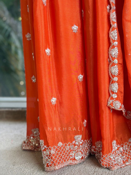 Brivya Orange Georgette Sharara Suit Set with Sequin Zari Work