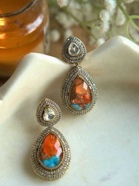 Elara Mosaic Orange Teardrop Earrings