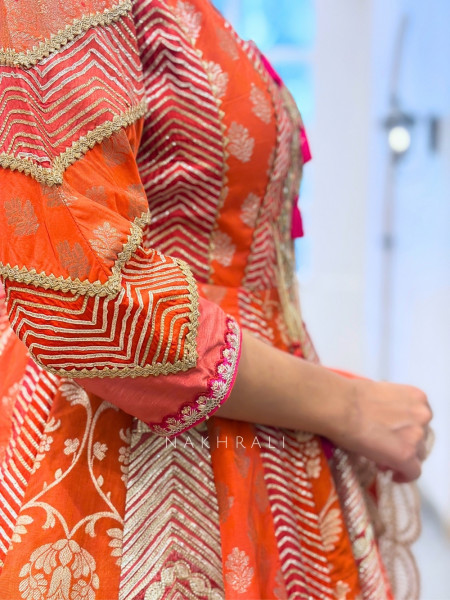 Leela Orange Anarkali Suit Set with Gota & Mirror Work
